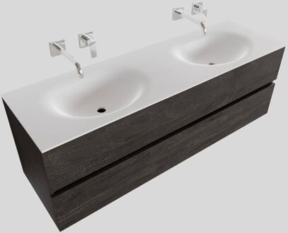 Boss & Wessing Badkamermeubel Solid Surface BWS Stockholm 150x46 cm Dubbel Wood Dark Brown (0 kraangaten) Houtlook