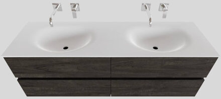 Boss & Wessing Badkamermeubel Solid Surface BWS Stockholm 150x46 cm Dubbel Wood Dark Brown 4 Laden (0 kraangaten) Houtlook