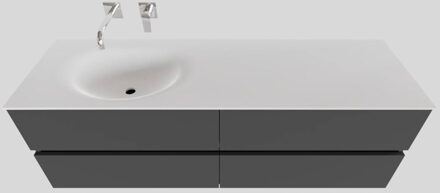 Boss & Wessing Badkamermeubel Solid Surface BWS Stockholm 150x46 cm Links Mat Antraciet 4 Laden (zonder kraangaten)