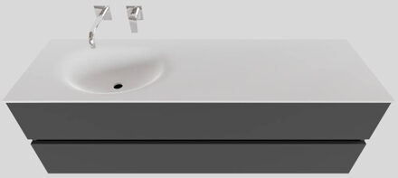 Boss & Wessing Badkamermeubel Solid Surface BWS Stockholm 150x46 cm Links Mat Antraciet (zonder kraangat)