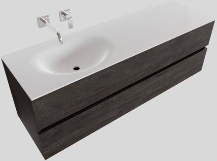 Boss & Wessing Badkamermeubel Solid Surface BWS Stockholm 150x46 cm Links Wood Dark Brown (0 kraangaten) Houtlook