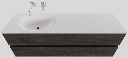 Boss & Wessing Badkamermeubel Solid Surface BWS Stockholm 150x46 cm Links Wood Dark Brown 4 Laden (0 kraangaten) Houtlook