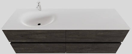 Boss & Wessing Badkamermeubel Solid Surface BWS Stockholm 150x46 cm Links Wood Dark Brown 4 Laden (met 1 kraangat) Houtlook