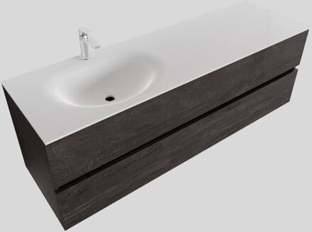 Boss & Wessing Badkamermeubel Solid Surface BWS Stockholm 150x46 cm Links Wood Dark Brown (met 1 kraangat) Houtlook