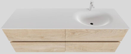 Boss & Wessing Badkamermeubel Solid Surface BWS Stockholm 150x46 cm Links Wood Washed Oak (met 1 kraangat) Houtlook