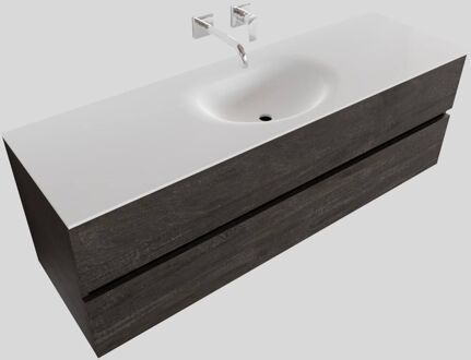 Boss & Wessing Badkamermeubel Solid Surface BWS Stockholm 150x46 cm Midden Wood Dark Brown (0 kraangaten) Houtlook