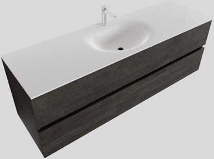 Boss & Wessing Badkamermeubel Solid Surface BWS Stockholm 150x46 cm Midden Wood Dark Brown (met 1 kraangat) Houtlook