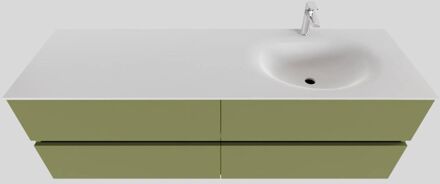 Boss & Wessing Badkamermeubel Solid Surface BWS Stockholm 150x46 cm Rechts Mat Groen 4 Laden (met 1 kraangat)
