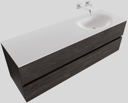 Boss & Wessing Badkamermeubel Solid Surface BWS Stockholm 150x46 cm Rechts Wood Dark Brown (0 kraangaten) Houtlook
