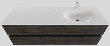 Boss & Wessing Badkamermeubel Solid Surface BWS Stockholm 150x46 cm Rechts Wood Dark Brown 4 Laden (met 1 kraangat) Houtlook