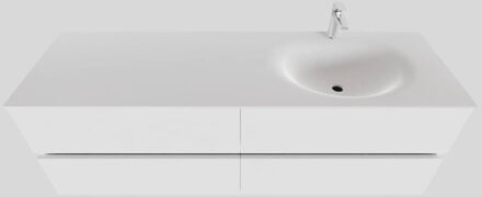 Boss & Wessing Badkamermeubel Solid Surface BWS Stockholm 200x46 cm Mat Wit Wasbak Rechts (1 kraangat, 4 lades)