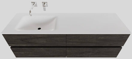 Boss & Wessing Badkamermeubel Solid Surface BWS Stockholm 200x46 cm Wood Dark Brown Wasbak Links (0 kraangaten, 4 lades)