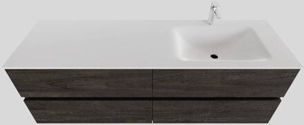 Boss & Wessing Badkamermeubel Solid Surface BWS Stockholm 200x46 cm Wood Dark Brown Wasbak Rechts (1 kraangat, 4 lades)
