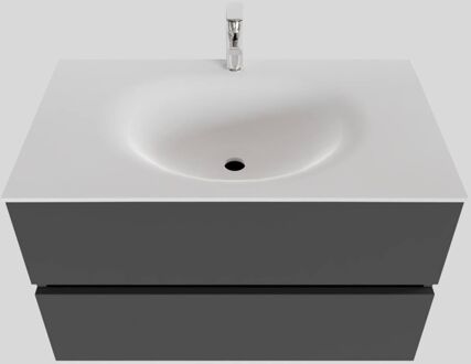 Boss & Wessing Badkamermeubel Solid Surface BWS Stockholm 80x46 cm Mat Antraciet (met 1 kraangat)