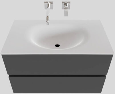 Boss & Wessing Badkamermeubel Solid Surface BWS Stockholm 80x46 cm Mat Antraciet (zonder kraangat)