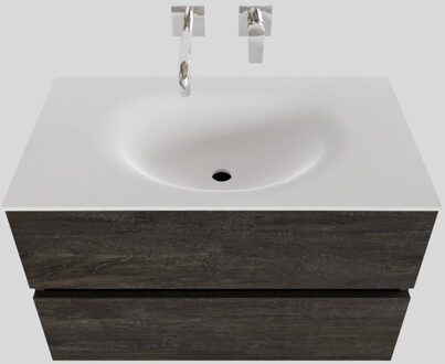 Boss & Wessing Badkamermeubel Solid Surface BWS Stockholm 80x46 cm Wood Dark Brown (0 kraangaten) Houtlook