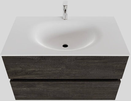 Boss & Wessing Badkamermeubel Solid Surface BWS Stockholm 80x46 cm Wood Dark Brown (1 kraangat) Houtlook