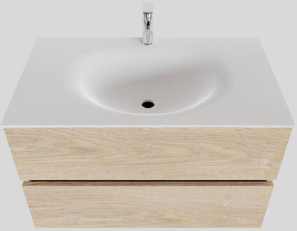 Boss & Wessing Badkamermeubel Solid Surface BWS Stockholm 80x46 cm Wood Washed Oak (1 kraangat) Houtlook