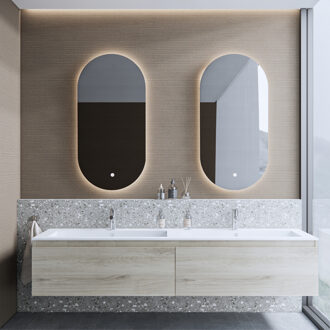 Boss & Wessing Badkamermeubelset BWS Anubis 140cm 2 Laden Grijs Eiken Met Wastafel (Naar Keuze)