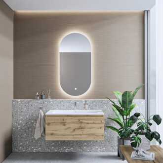 Boss & Wessing Badkamermeubelset BWS Anubis 90cm 1 Lade Rustiek Eiken Met Wastafel (Naar Keuze)