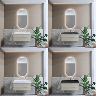 Boss & Wessing Badkamermeubelset BWS Anubis Frame 100cm 1 Lade Grijs Eiken Met Wastafel (Naar Keuze)