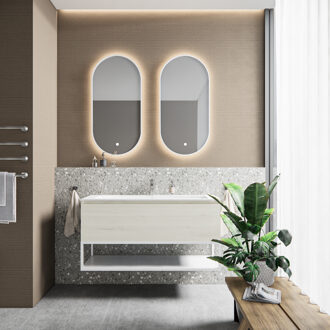 Boss & Wessing Badkamermeubelset BWS Anubis Frame 100cm 1 Lade Monaco Wit Eiken Met Wastafel (Naar Keuze)