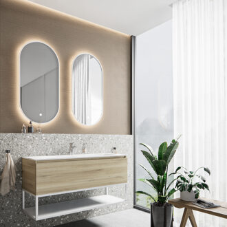 Boss & Wessing Badkamermeubelset BWS Anubis Frame 100cm 1 Lade Natuur Eiken Met Wastafel (Naar Keuze)