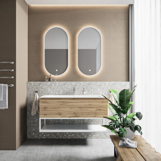 Boss & Wessing Badkamermeubelset BWS Anubis Frame 100cm 1 Lade Rustiek Eiken Met Wastafel (Naar Keuze)