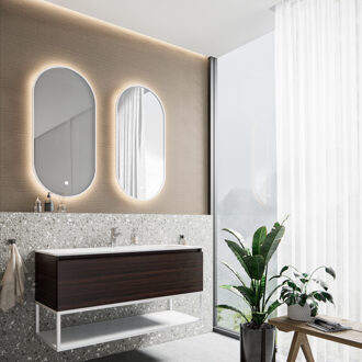 Boss & Wessing Badkamermeubelset BWS Anubis Frame 100cm 1 Lade Sonama Charcoal Eiken Met Wastafel (Naar Keuze)