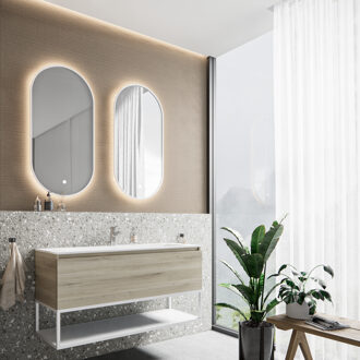 Boss & Wessing Badkamermeubelset BWS Anubis Frame 120cm 1 Lade Grijs Eiken Met Wastafel (Naar Keuze)