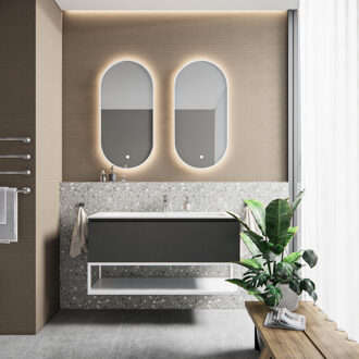 Boss & Wessing Badkamermeubelset BWS Anubis Frame 120cm 1 Lade Mat Zwart Met Wastafel (Naar Keuze)