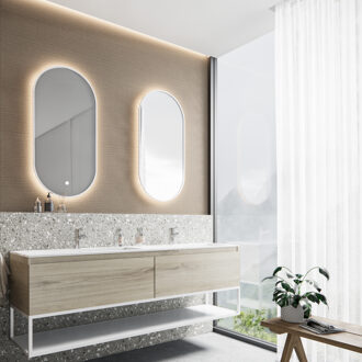 Boss & Wessing Badkamermeubelset BWS Anubis Frame 160cm 2 Laden Grijs Eiken Met Wastafel (Naar Keuze)