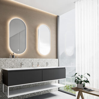 Boss & Wessing Badkamermeubelset BWS Anubis Frame 160cm 2 Laden Mat Zwart Met Wastafel (Naar Keuze)