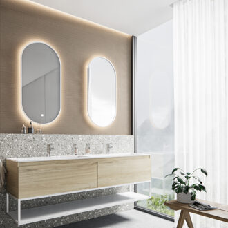 Boss & Wessing Badkamermeubelset BWS Anubis Frame 160cm 2 Laden Natuur Eiken Met Wastafel (Naar Keuze)