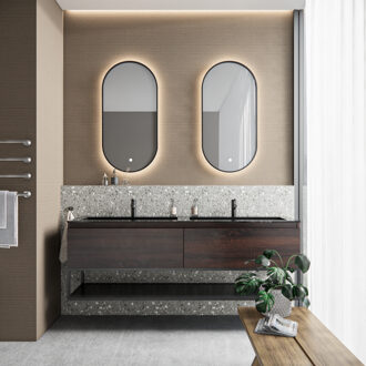 Boss & Wessing Badkamermeubelset BWS Anubis Frame 160cm 2 Laden Sonama Charcoal Eiken Met Wastafel (Naar Keuze)