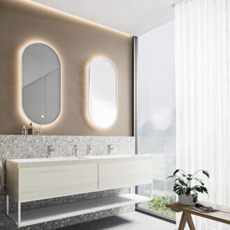 Boss & Wessing Badkamermeubelset BWS Anubis Frame 180cm 2 Laden Monaco Wit Eiken Met Wastafel (Naar Keuze)