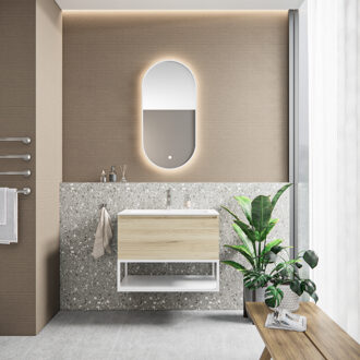 Boss & Wessing Badkamermeubelset BWS Anubis Frame 60cm 1 Lade Grijs Eiken Met Wastafel (Naar Keuze)