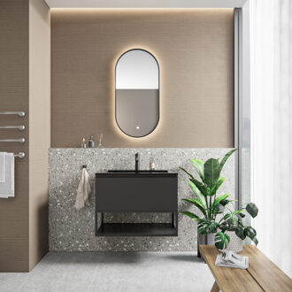 Boss & Wessing Badkamermeubelset BWS Anubis Frame 60cm 1 Lade Mat Zwart Met Wastafel (Naar Keuze)