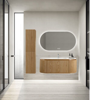 Boss & Wessing Badkamermeubelset BWS Benthe 1 Lade Greeploos Soft Close 99x42x52,5 cm Naturel Eiken Mat Wit