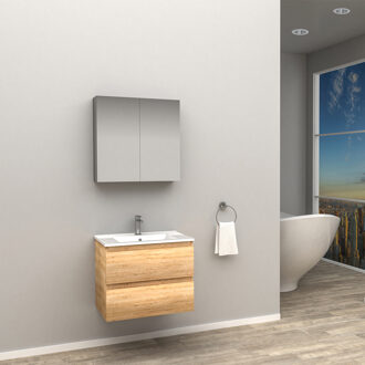 Boss & Wessing Badkamermeubelset BWS Sally 100 cm Twee Soft-Close Lades Licht Eiken