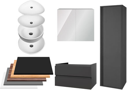 Boss & Wessing Badkamermeubelset BWS Sally 100 cm Twee Soft-Close Lades Met Waskom Hoogglans Grijs