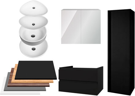 Boss & Wessing Badkamermeubelset BWS Sally 100 cm Twee Soft-Close Lades Met Waskom Mat Zwart