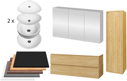 Boss & Wessing Badkamermeubelset BWS Sally 120 cm Twee Soft-Close Lades Met Waskom Licht Eiken