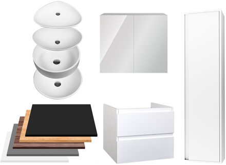 Boss & Wessing Badkamermeubelset BWS Sally 80 cm Twee Soft-Close Lades Met Waskom Hoogglans Wit