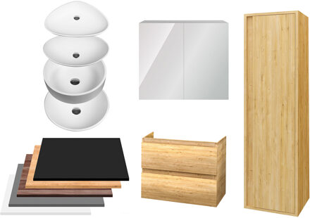 Boss & Wessing Badkamermeubelset BWS Sally 80 cm Twee Soft-Close Lades Met Waskom Licht Eiken