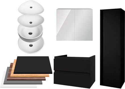 Boss & Wessing Badkamermeubelset BWS Sally 80 cm Twee Soft-Close Lades Met Waskom Mat Zwart