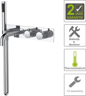 Boss & Wessing Badkraan Aqua Splash Exclusive Thermostaat Inbouw 2-knops Chroom Aqua Splash