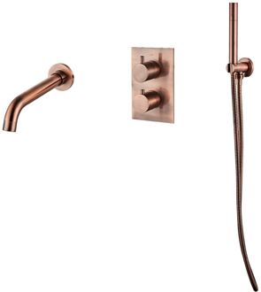 Boss & Wessing Badkraan Saniclear Inbouw 2 Greeps Compleet Rond Geborsteld Koper