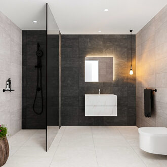 Boss & Wessing Badmeubel AQS Valencia Carrara Mat 60 of 80 cm met Twee Lades Solid Surface - Badmeubel Valencia 60 cm (0 Kraangaten)