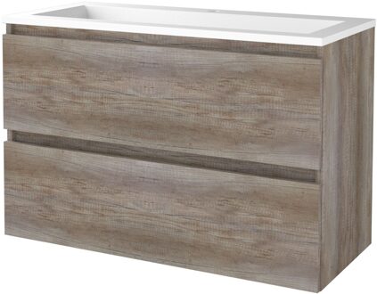 Boss & Wessing Badmeubelset Aquasplash Salt 100x46 cm Greeploos 2 Lades Met Wastafel Acryl 1 Kraangat Scotch Oak Aquasplash